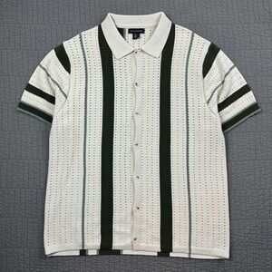 Art of Rhetoric Shirt Men XL Knit Button Up White Green Striped Preppy Old Money